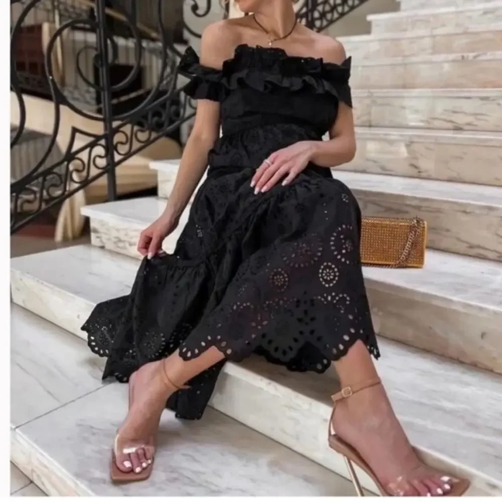 Zara Black Embroidered Dress Size Extra Small XS - Picture 4 of 15
